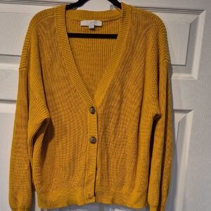 LOFT Golden Mustard V-Neck Button Cardigan
